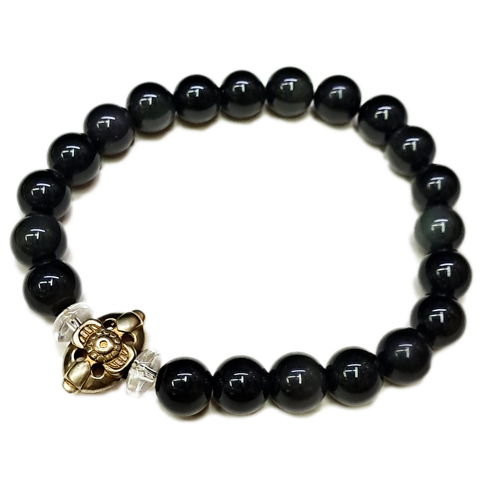 十字杵{銅鎏金}黑曜岩手珠8mm【十方】130256