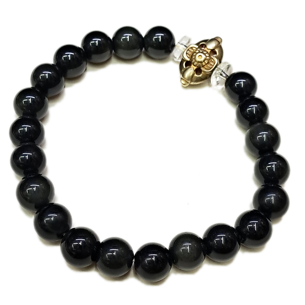 十字杵{銅鎏金}黑曜岩手珠8mm【十方】130256