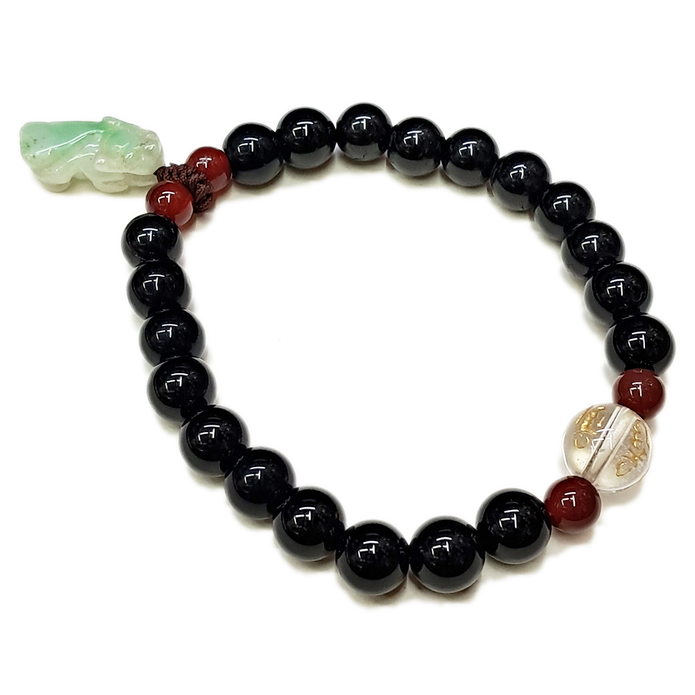 玉貔貅&黑曜石手珠8mm【十方】130658