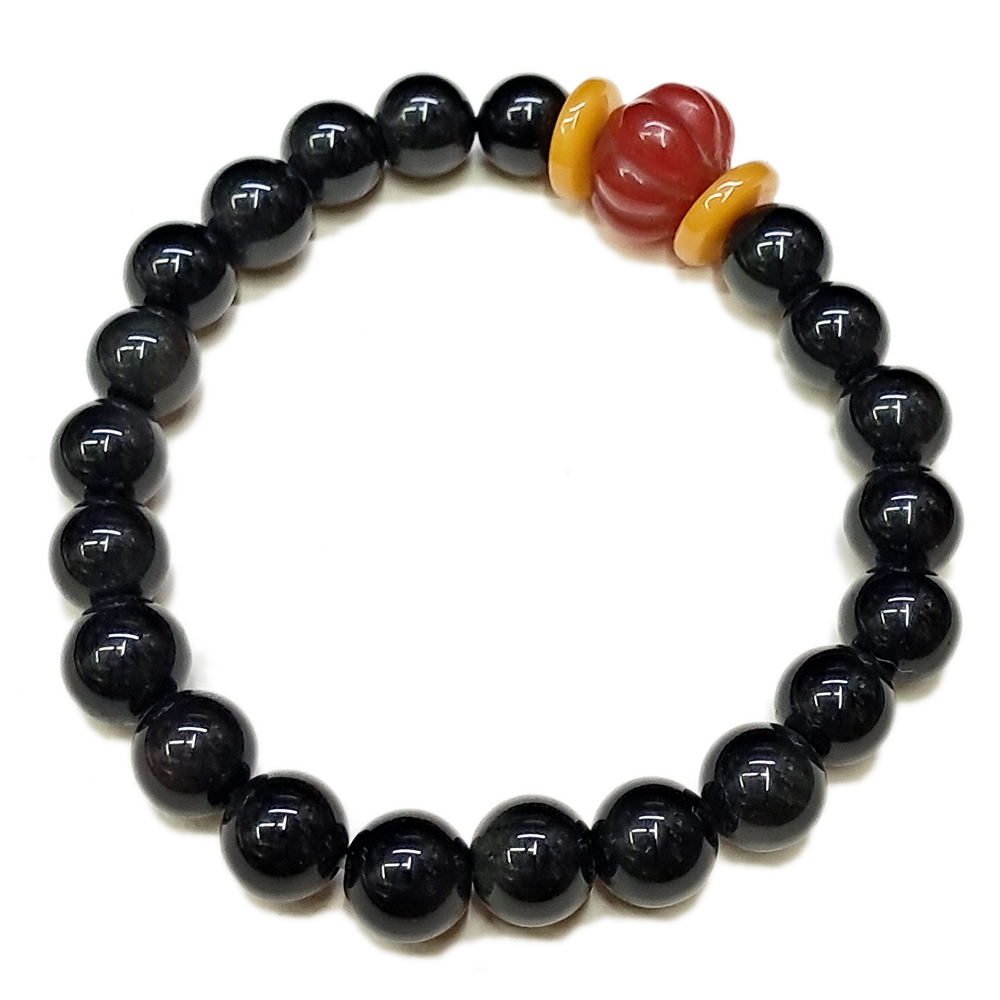 福瓜{紅玉髓}+蜜納+黑曜岩手珠8mm【十方】133261