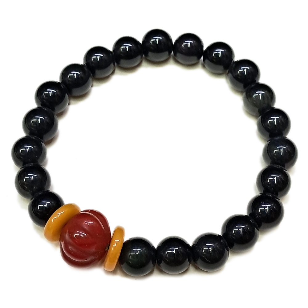 福瓜{紅玉髓}+蜜納+黑曜岩手珠8mm【十方】133261