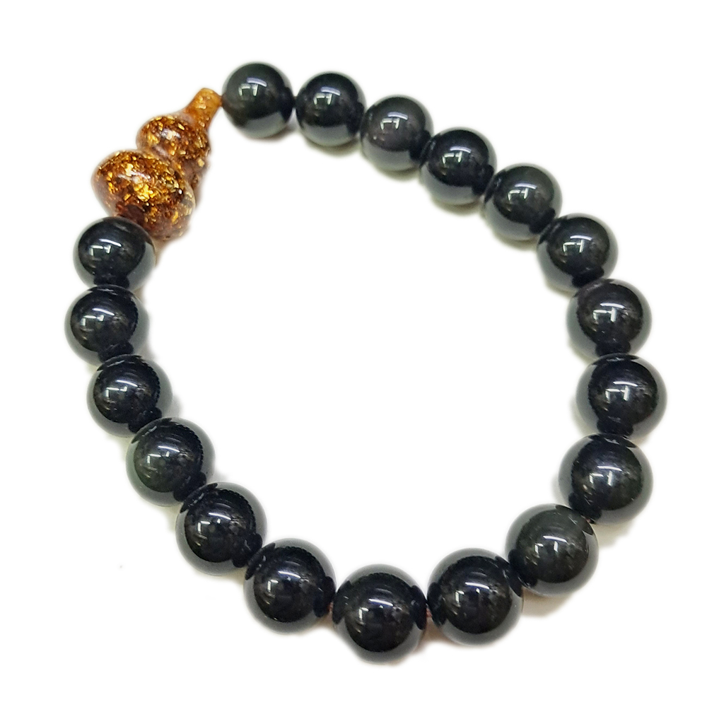 黃金葫蘆+黑曜岩手珠10mm【十方】140719
