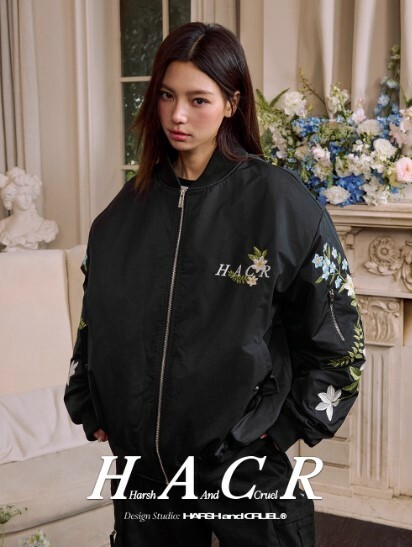 harsh and cruel 全新中式袖臂花卉排版刺繡Ma-1夾棉bomber夾克棉服