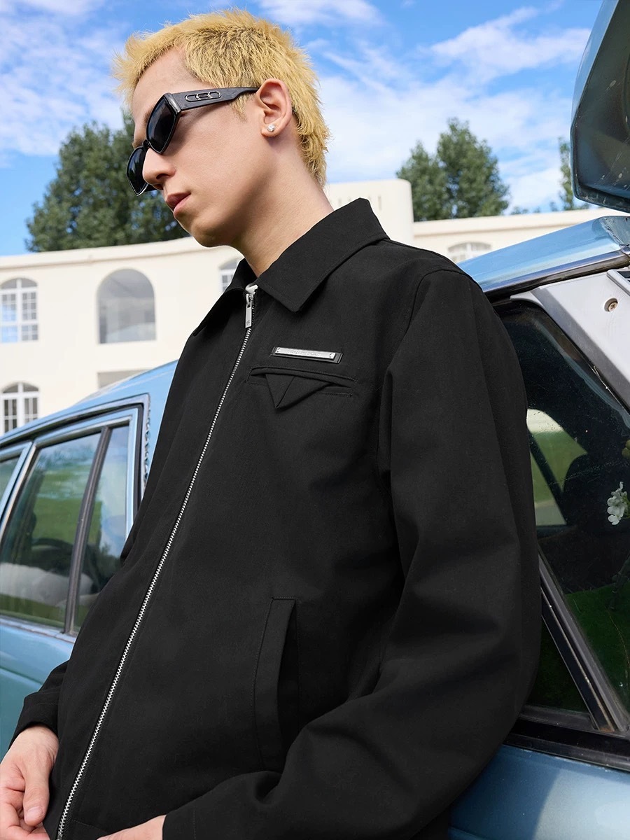 harsh and cruel cleanfit美式復古珍珠刺繡文字排版翻領外套夾克