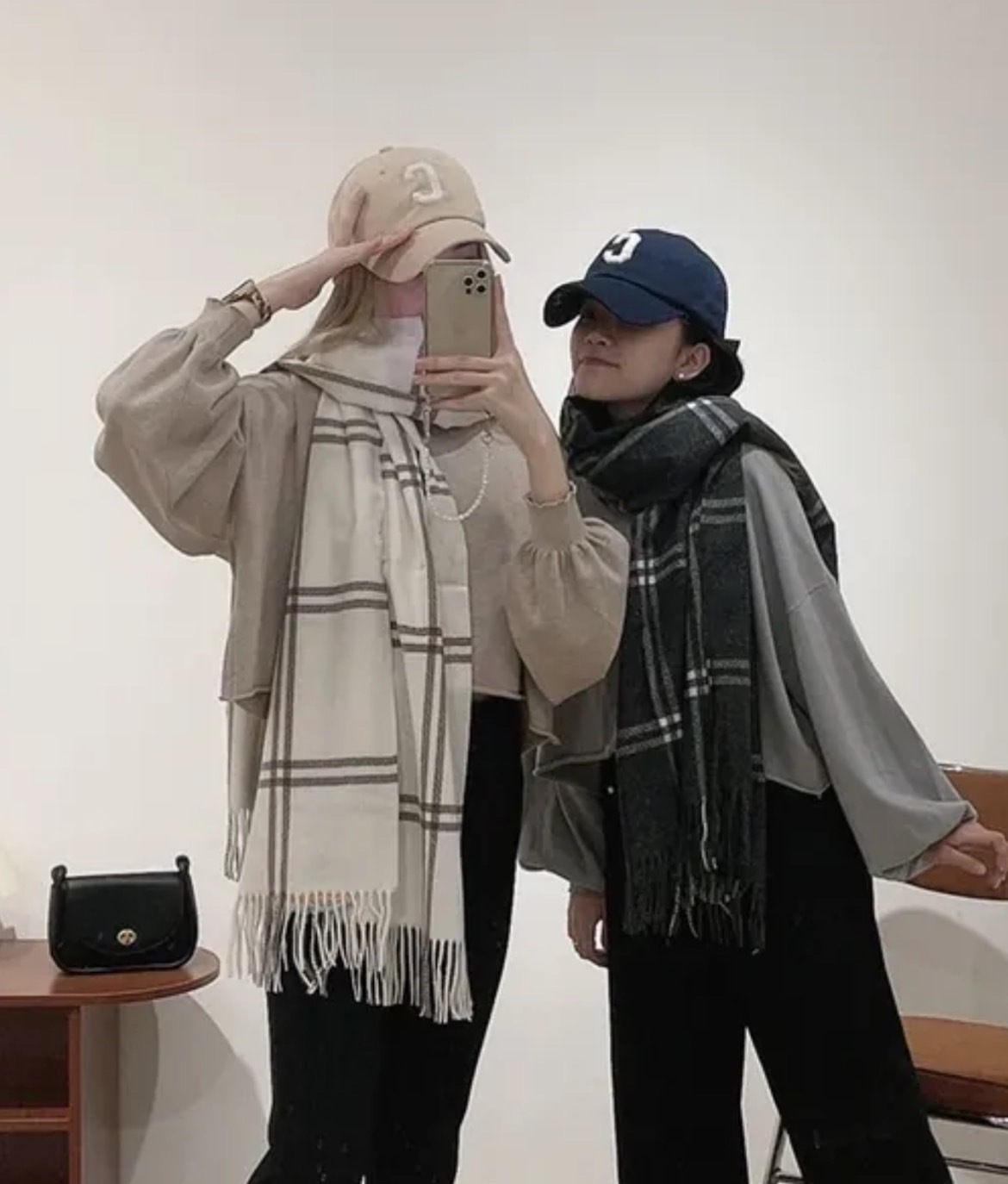 羊絨大格須須圍巾/五色