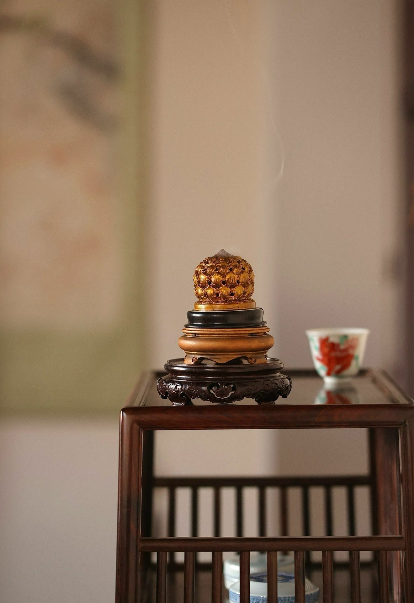 Gold antler × boxwood "Lotus Incense Burner"
