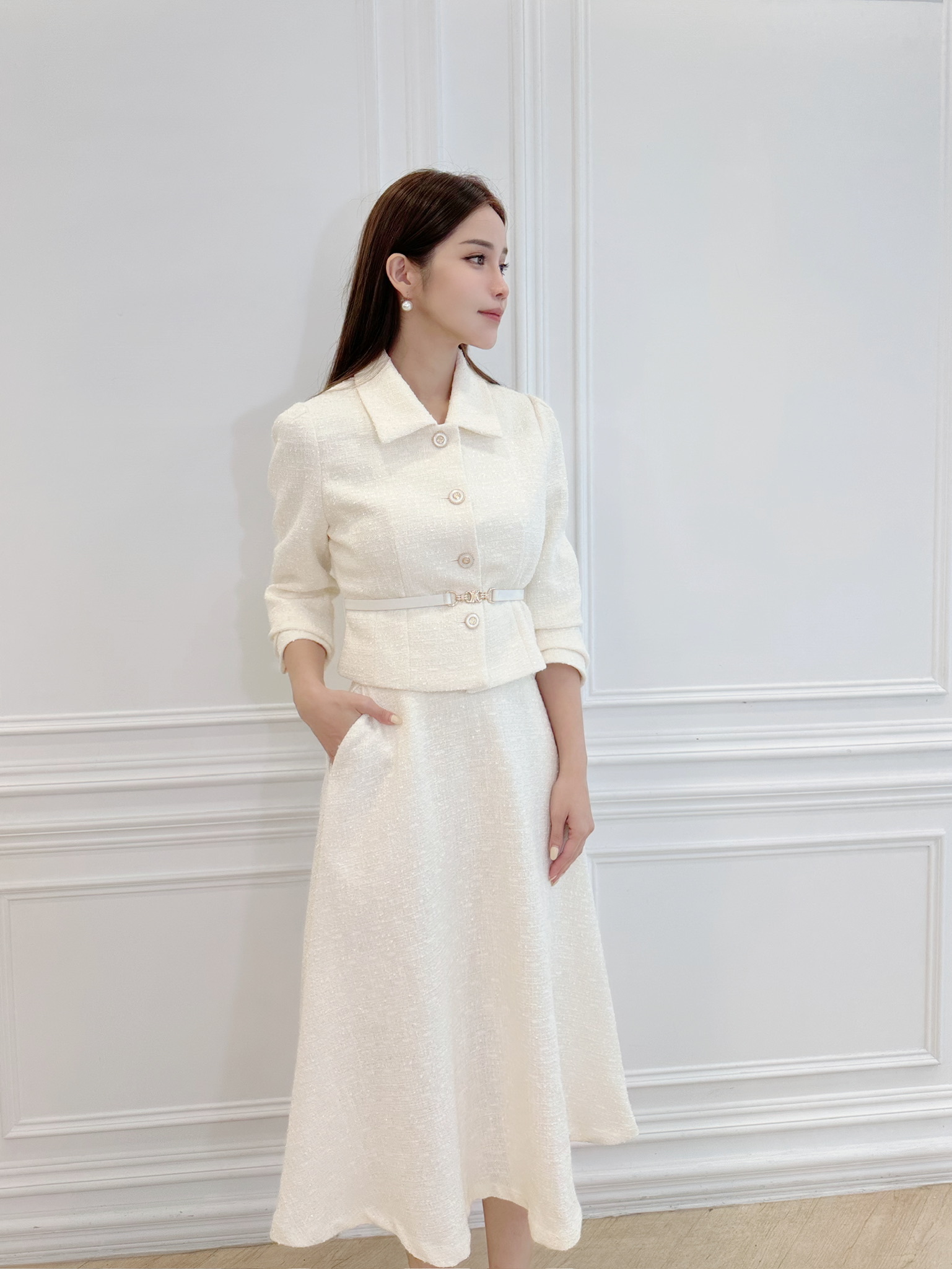 (絕美細緻)經典小香腰帶傘洋套裝