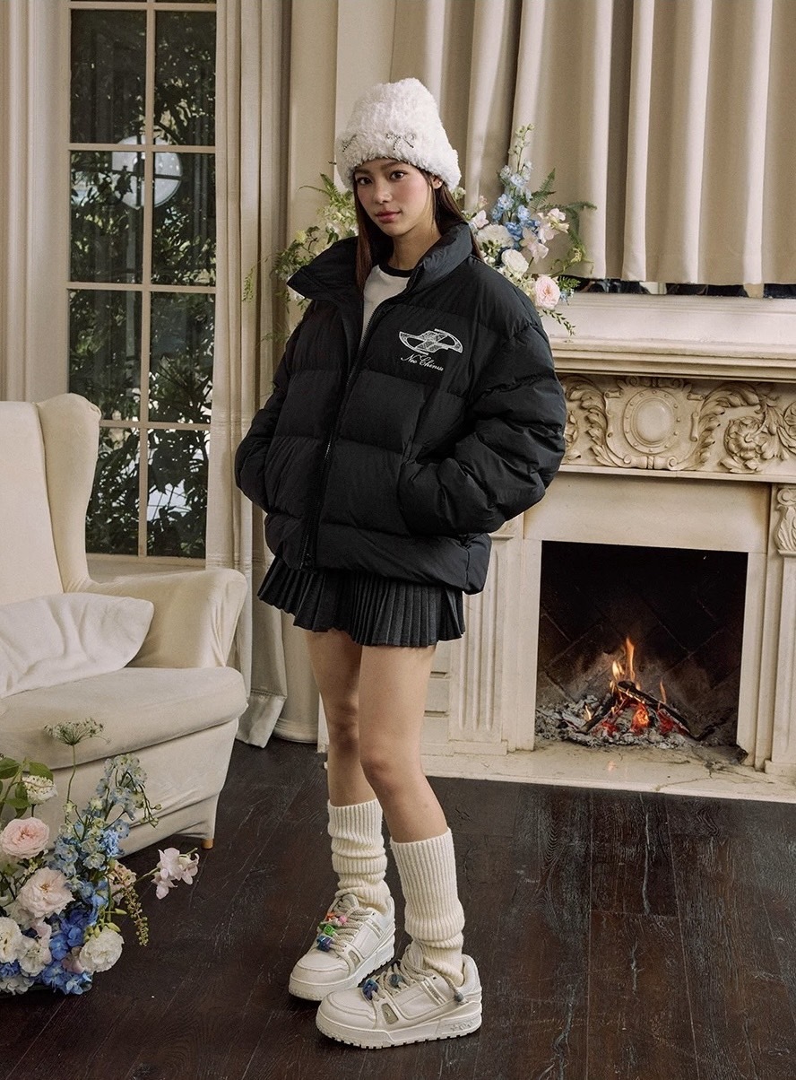 harsh and cruel 蕾絲logo貼布繡綠花環花卉刺繡植物系廓形hacr棉服