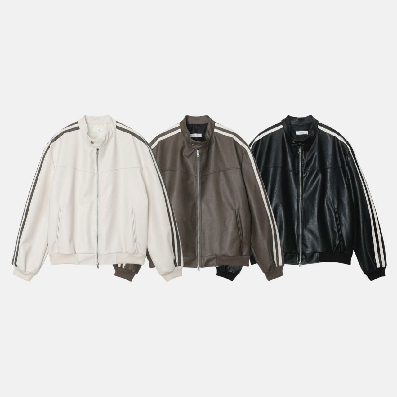 企領雙間拉鍊合成皮褸 JK2556