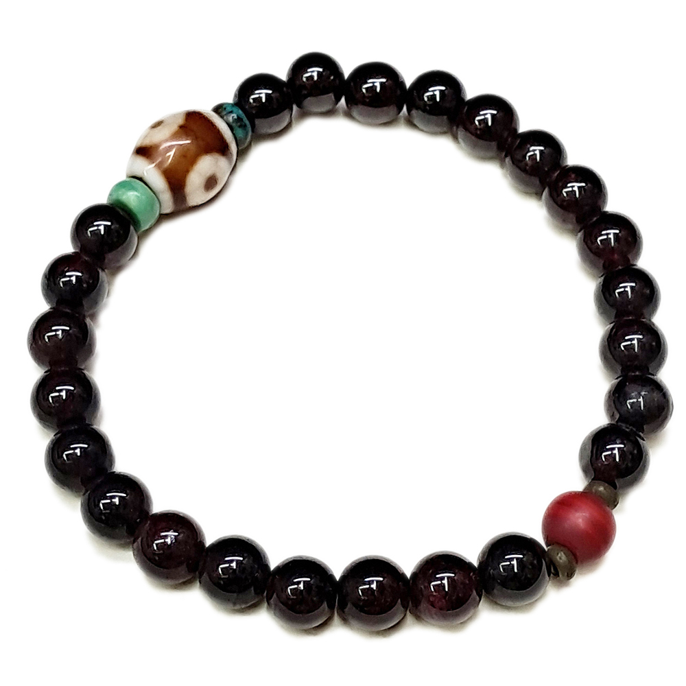 天珠&紅石榴手珠6mm【十方】150001