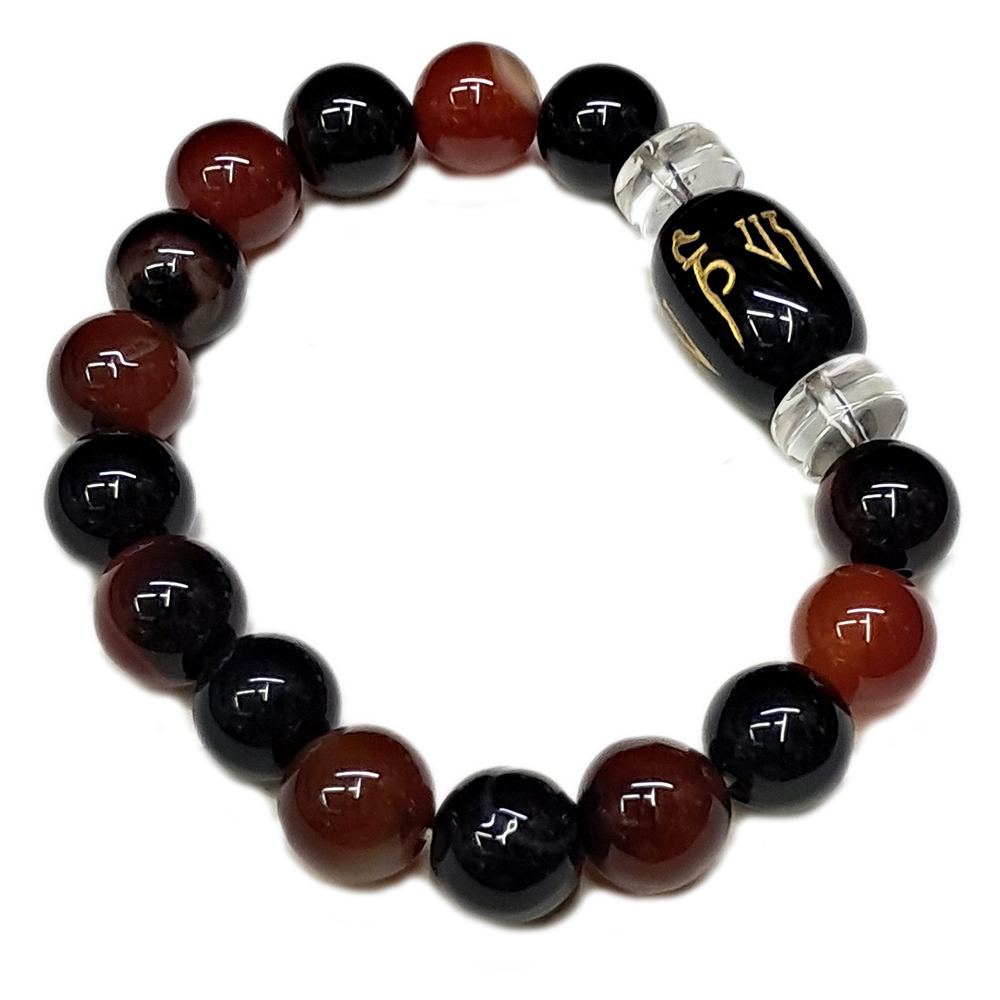 {六字真言}黑玉髓+夢幻瑪瑙手珠10mm【十方】135966