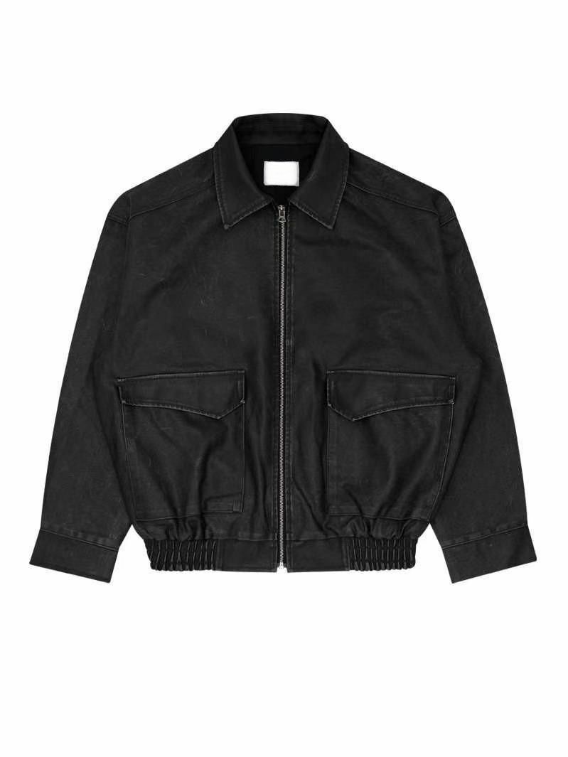 洗水反領拉鍊合成皮褸 JK2559