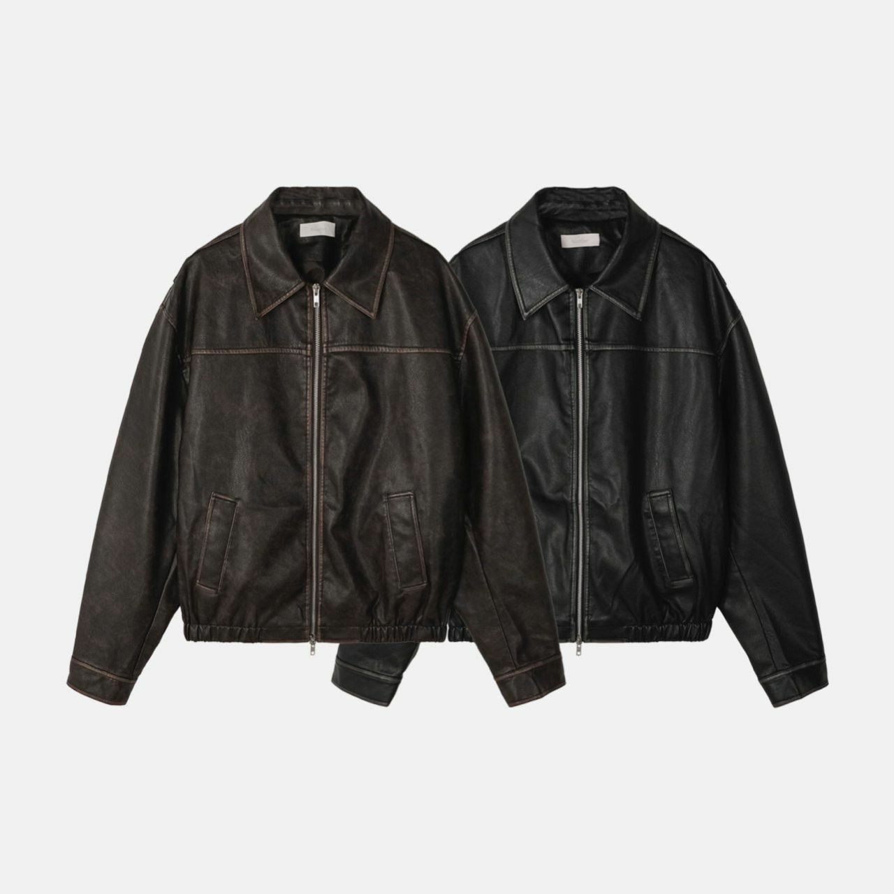 洗水反領拉鍊合成皮褸 JK2560