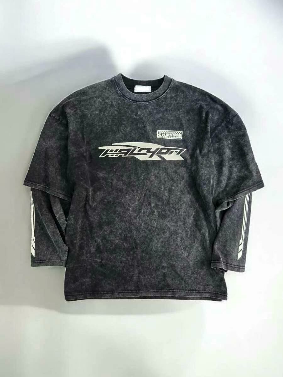 洗水英文字假兩件長袖衫 TAC-0019T