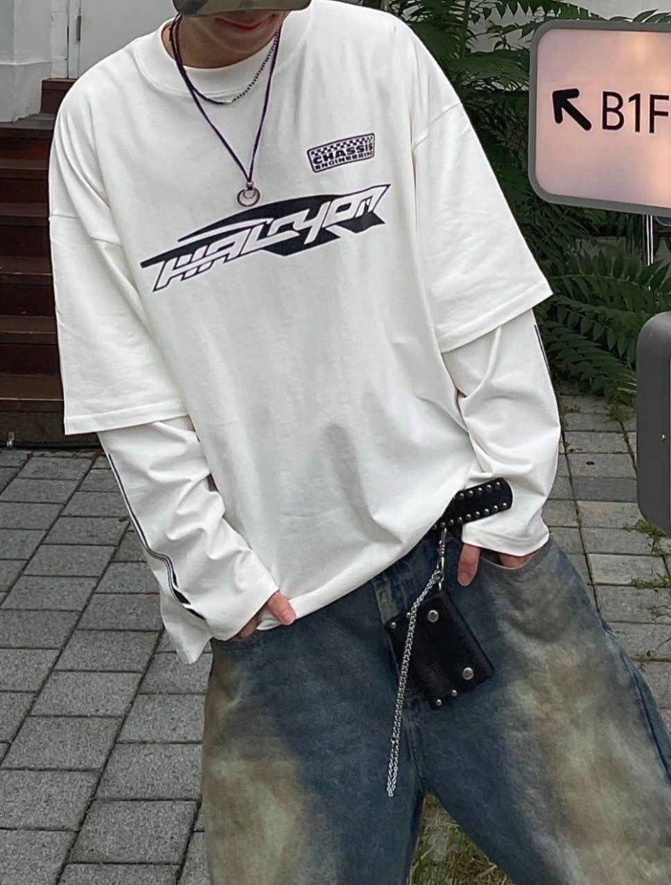 英文字假兩件長袖衫 TAC-0020T