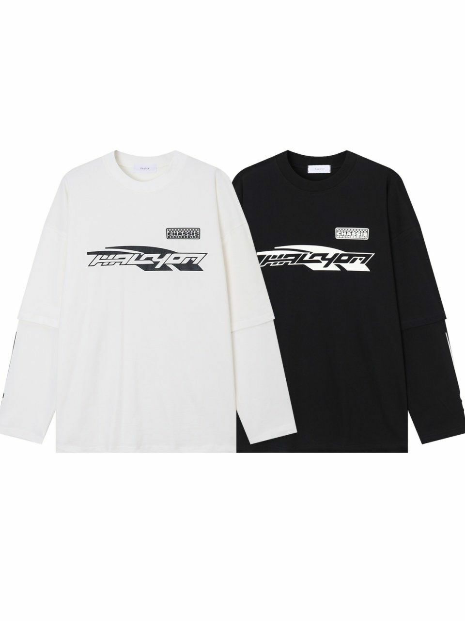 英文字假兩件長袖衫 TAC-0020T