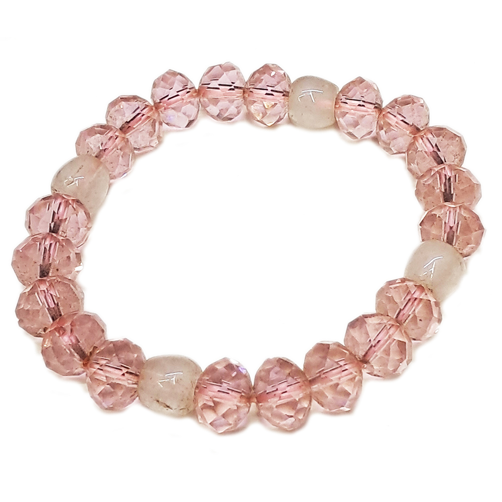 蘋果{粉晶}&晶鑽粉晶10*7mm手珠【十方】122301