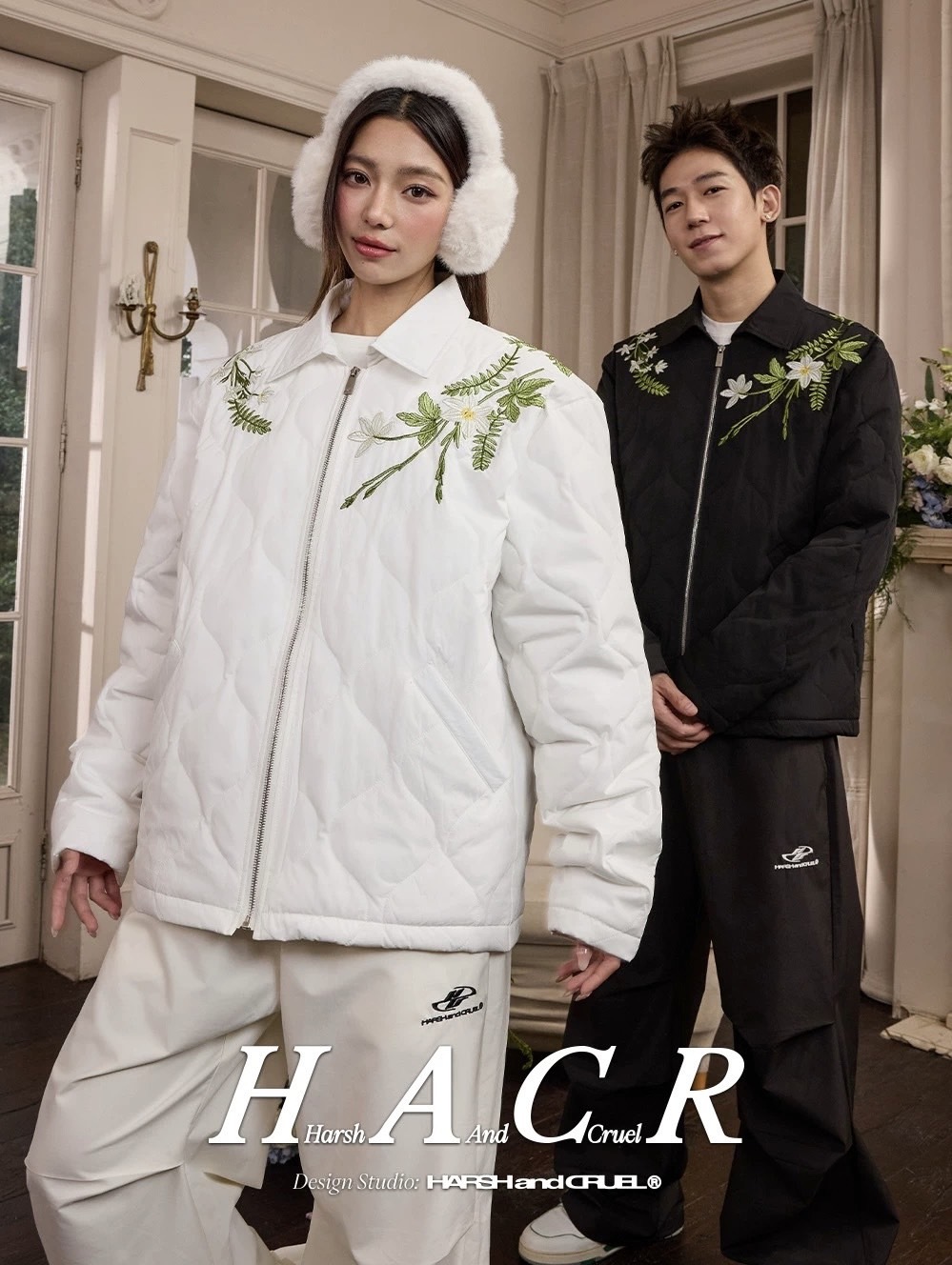 harsh and cruel 全新中式實穿感花卉花環刺繡葫蘆絎縫保暖棉服