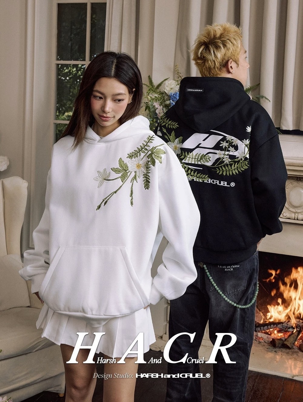 harsh and cruel 植物系飛鏢logo綠植花卉環繞刺繡連帽衛衣