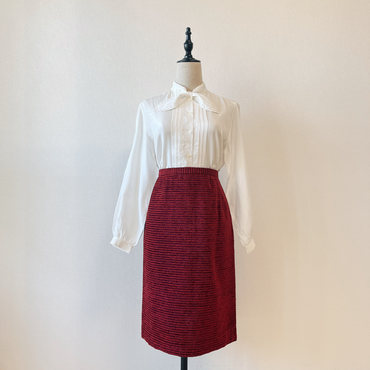 紫紅色毛巾質料橫間古著半身裙