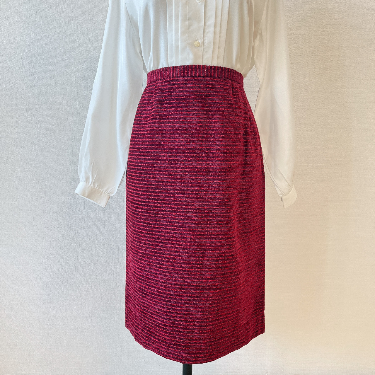 紫紅色毛巾質料橫間古著半身裙