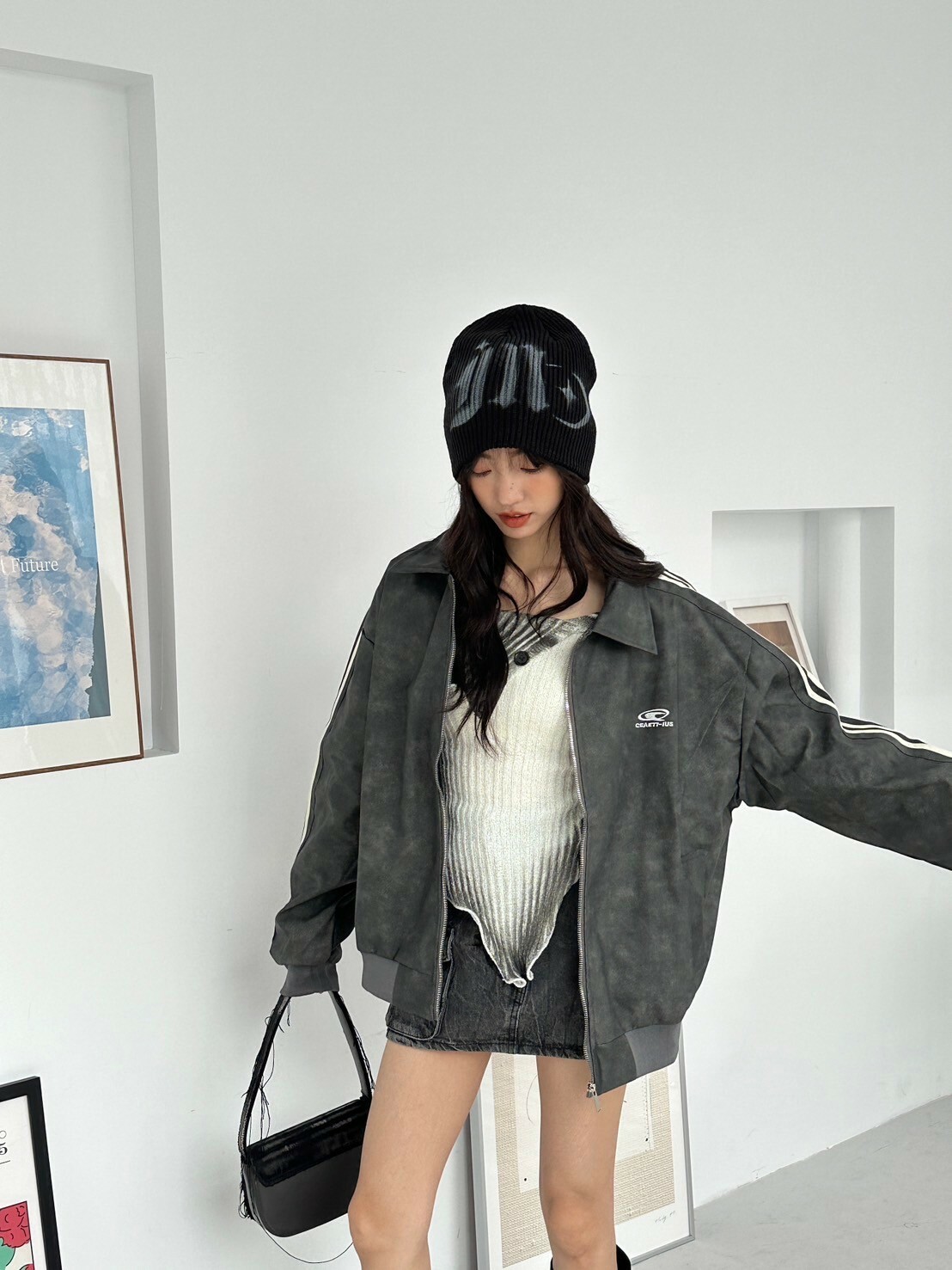 秘密日記🤎復古刷色翻領皮外2colors