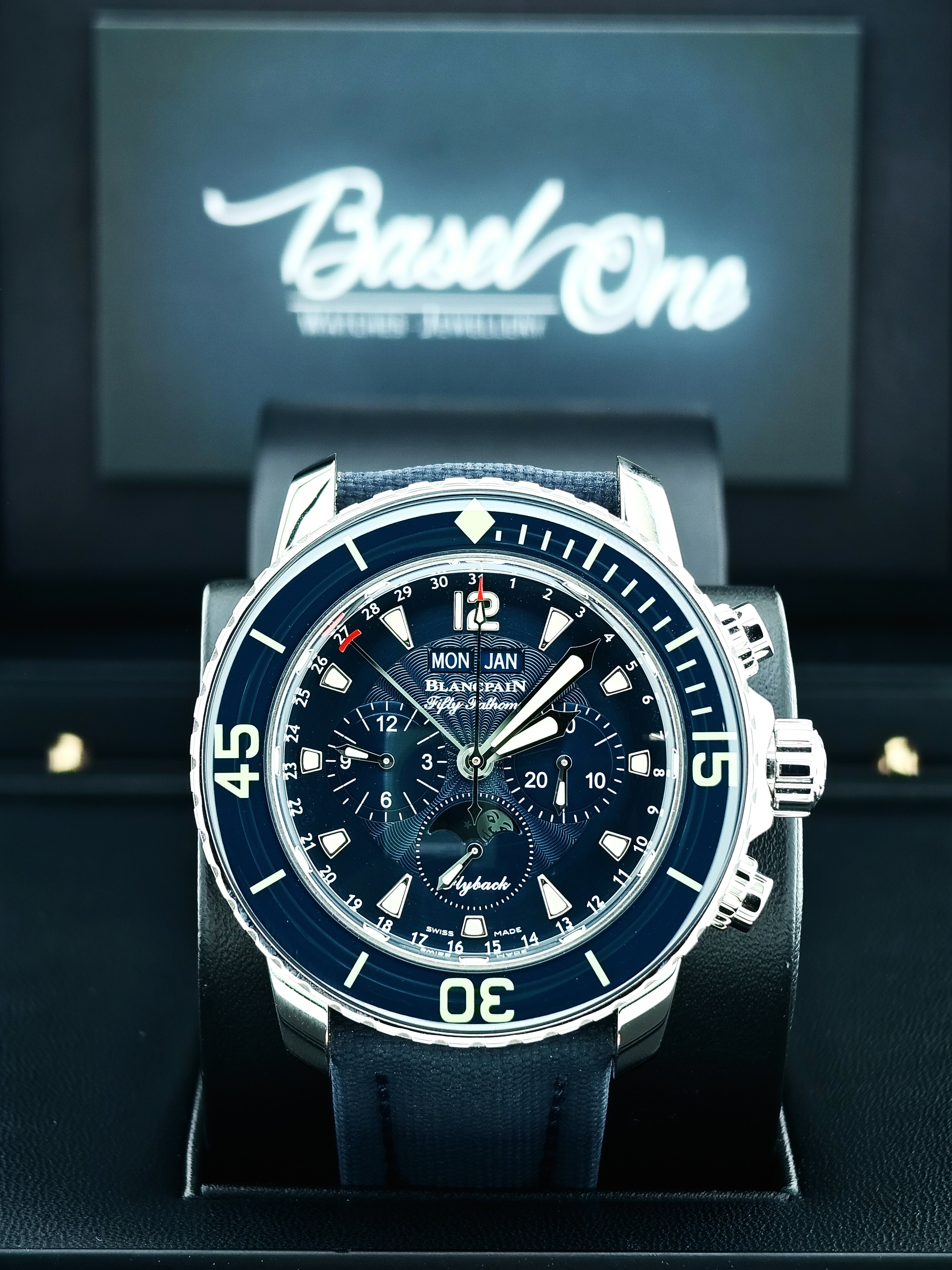 BRAND NEW BlANCPAIN 5066F 1140 52B FIFTY FATHOMS CHRONOGRAPHE FLYBACK QUANTIEME COMPLET BLUE DIAL 45MM