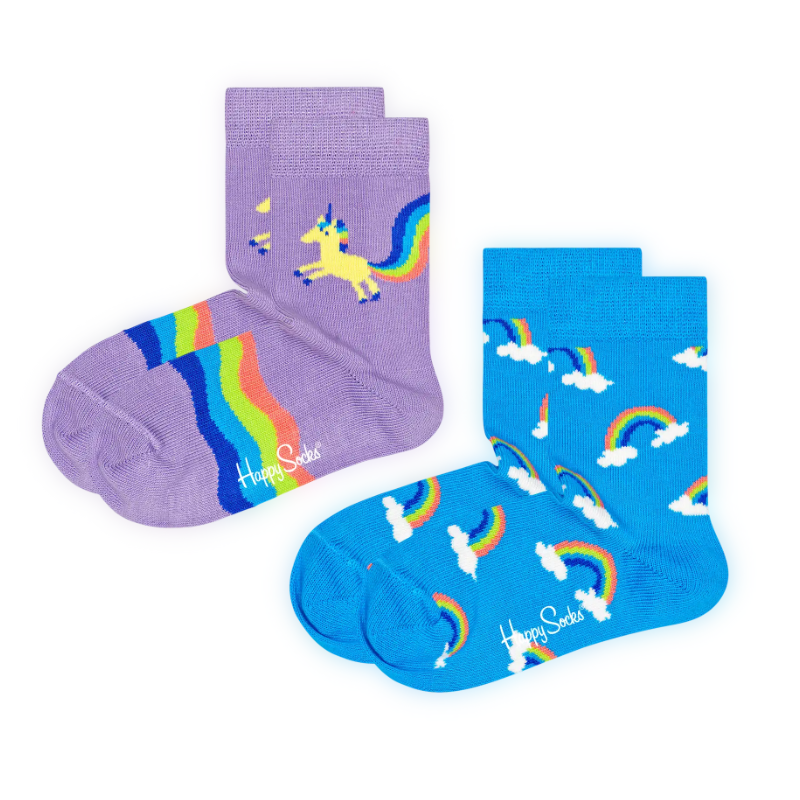 Happy Socks - 兒童襪2件套 獨角獸與彩虹