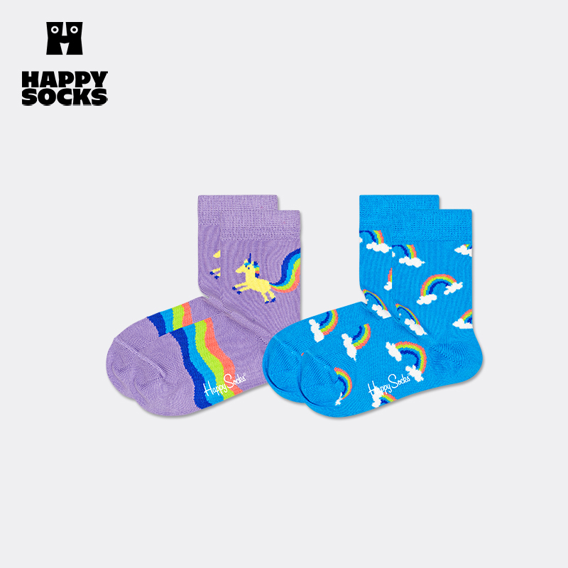 Happy Socks - 兒童襪2件套 獨角獸與彩虹