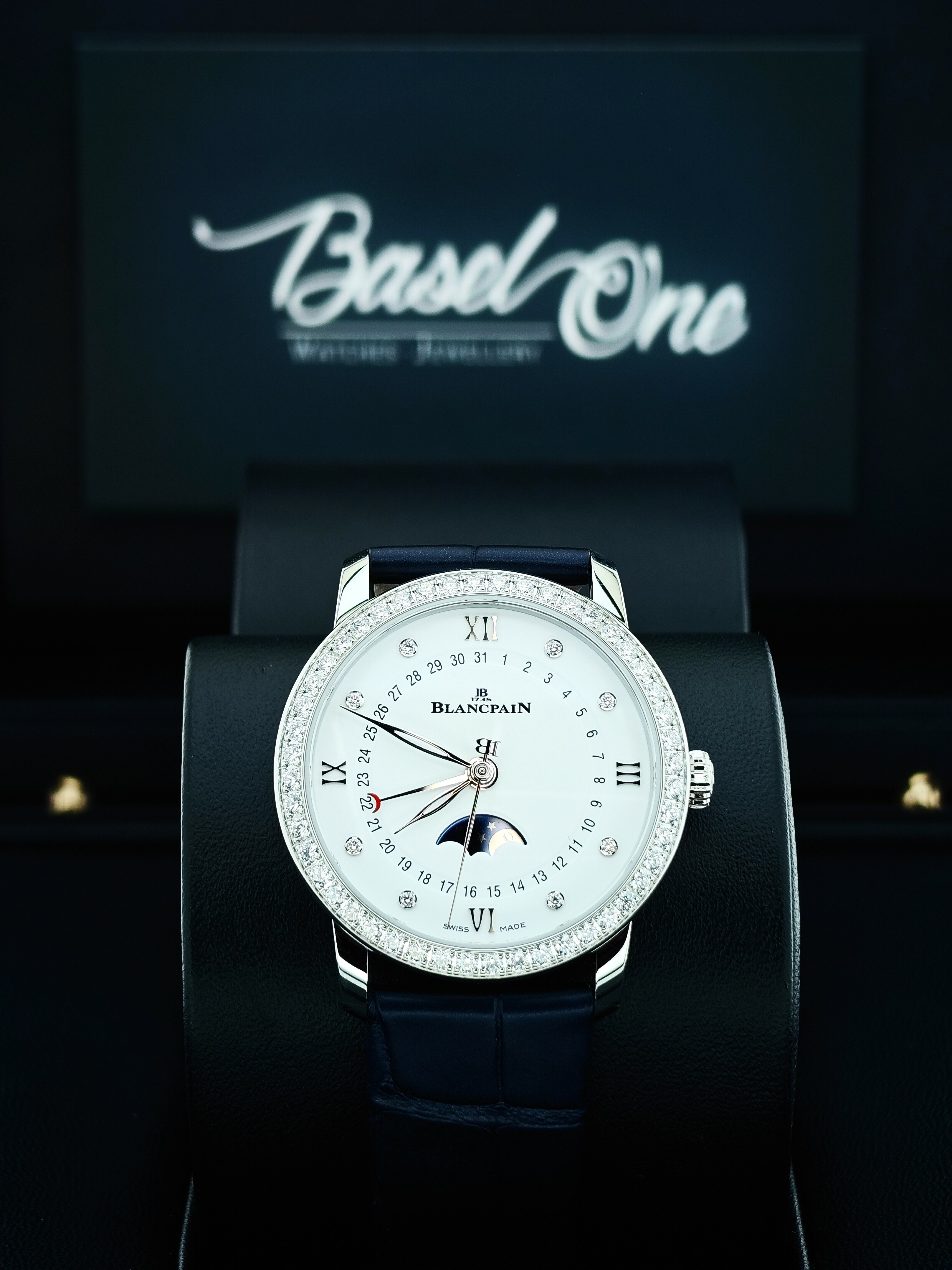 BRAND NEW BLANCPAIN 6106 4628 55A WHITE DIAL WITH DIAMOND VILLERET QUANTIEME PHASES DE LUNE 29 MM
