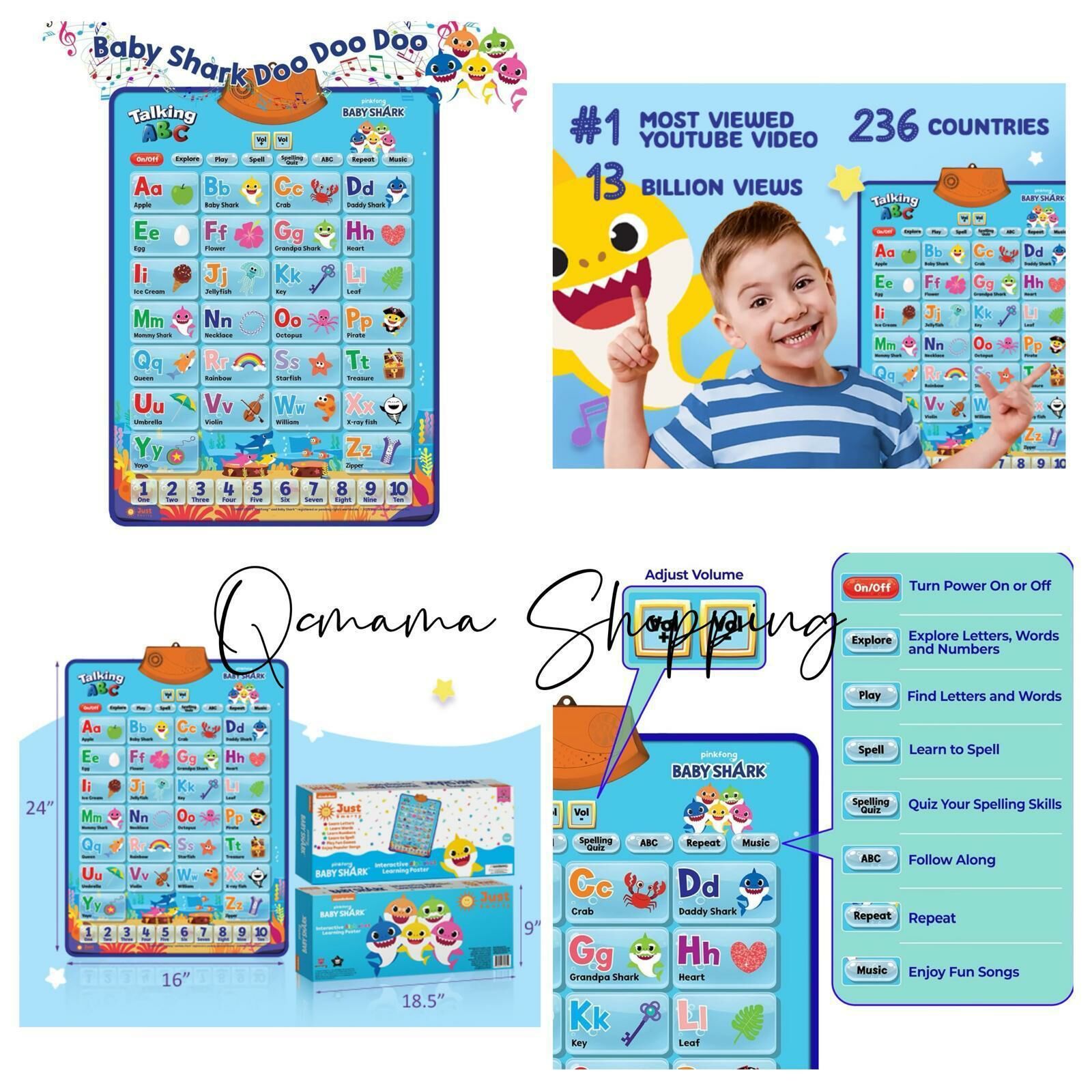 (現貨)Baby Shark發聲早教學習+音樂poster