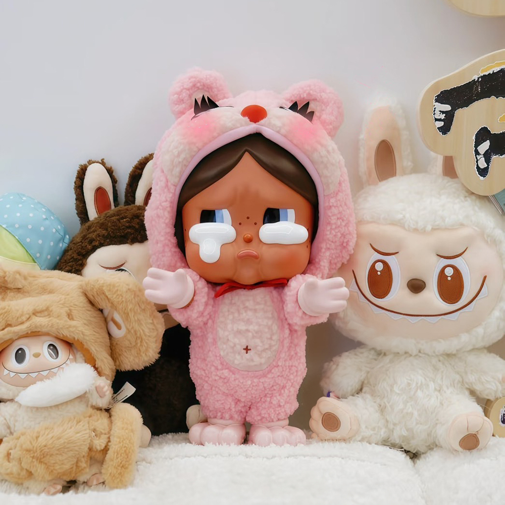 泰國限定 POP MART MEGA CRYBABY 400% 消失的尾巴 哭娃 毛絨粉紅熊裝 公仔