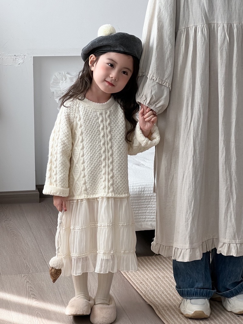 麻花針織拼接紗裙洋裝