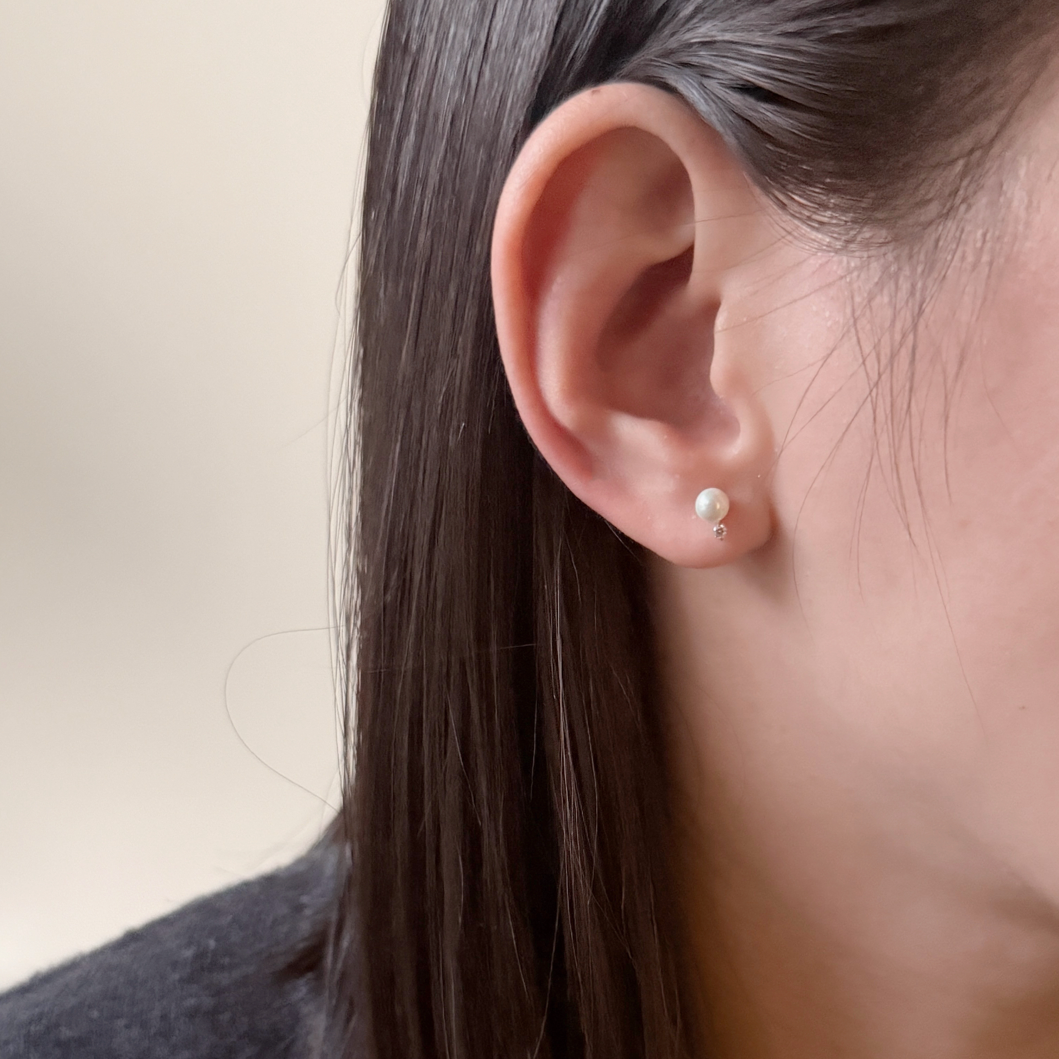 14K珍珠鋯石轉珠耳環