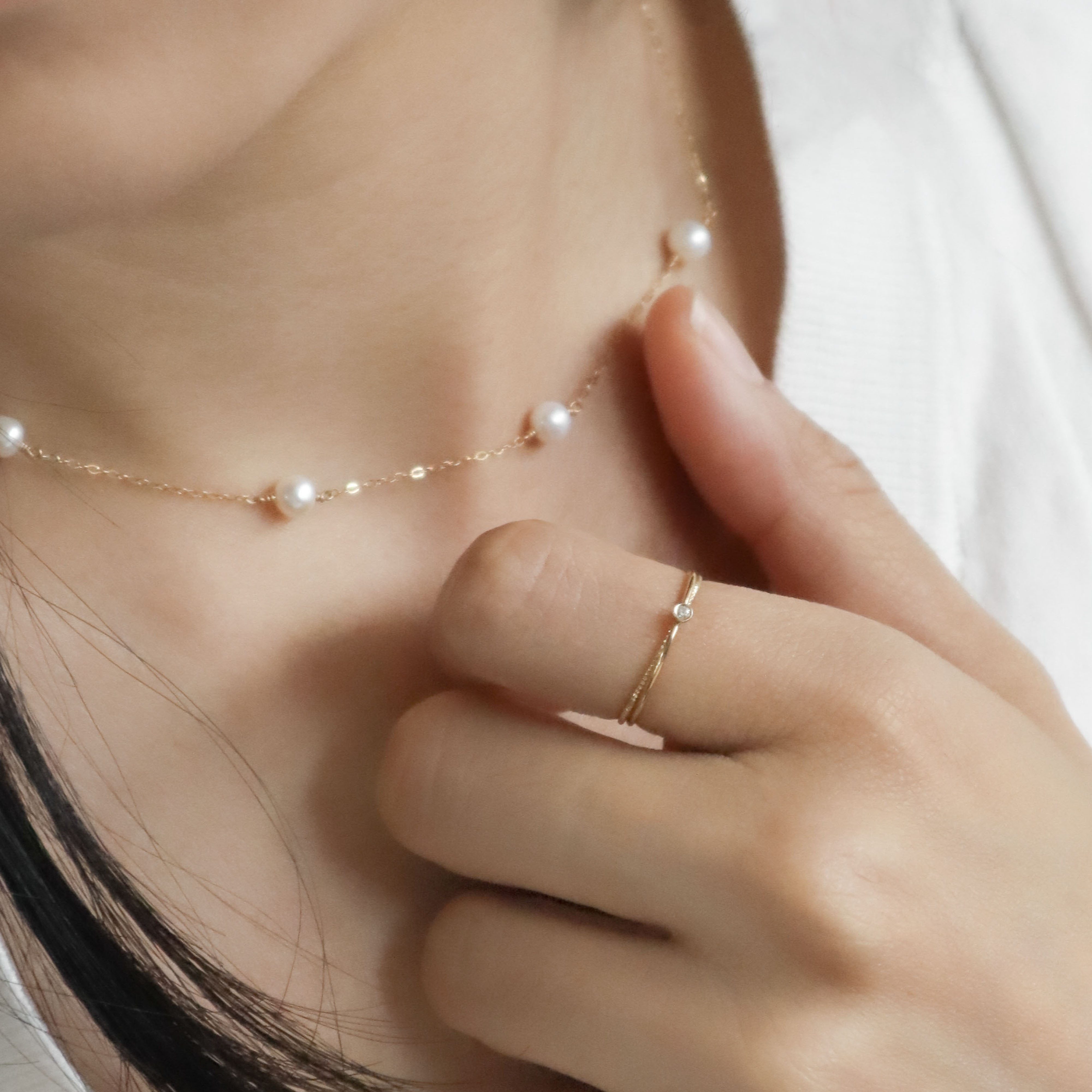 10K/單顆細麻花雙環戒指