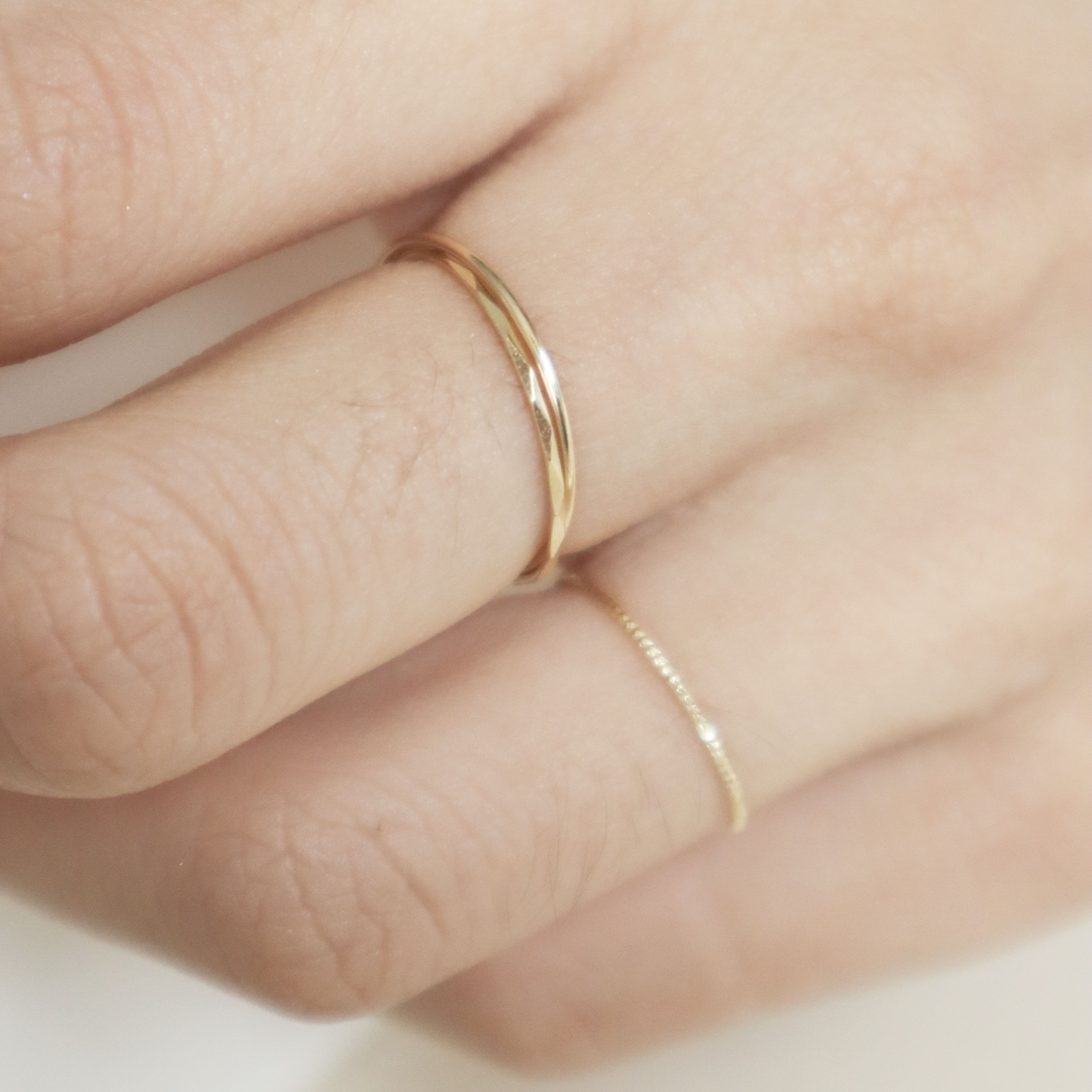 10K/細菱格素面雙環戒指