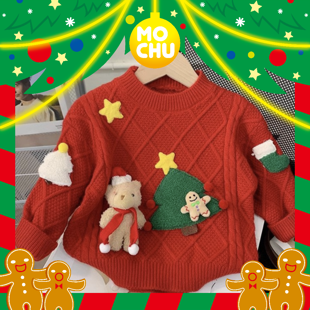 (110cm現貨)立體聖誕樹與熊針織毛衣