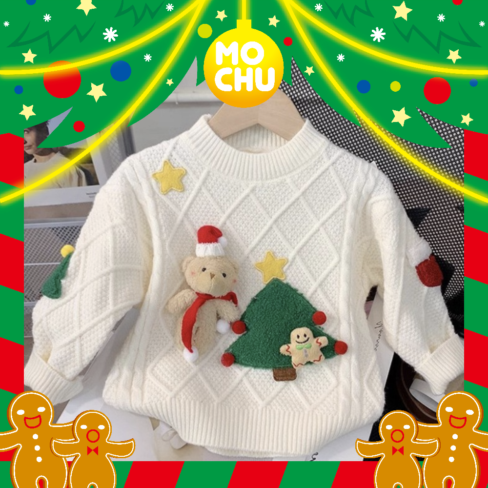 (110cm現貨)立體聖誕樹與熊針織毛衣