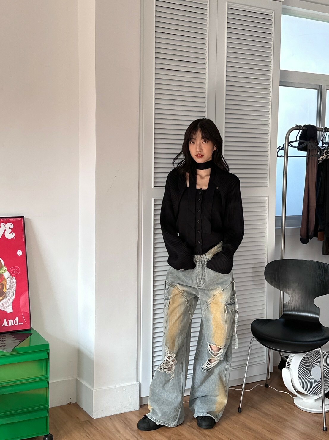 廢土Mix⚡️ 刷破+刷色 卯釘設計感直筒牛仔褲 2colors