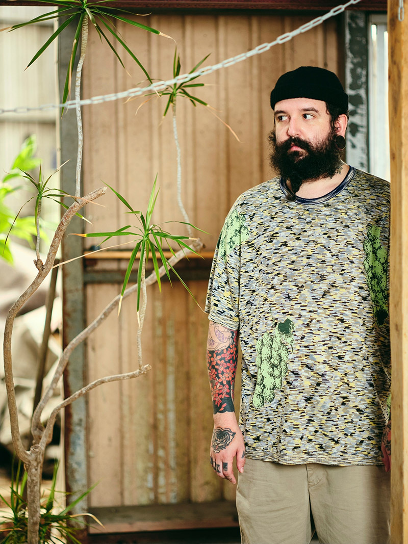 Grapes on Tablecloth Short-sleeves Knit Top- Blue