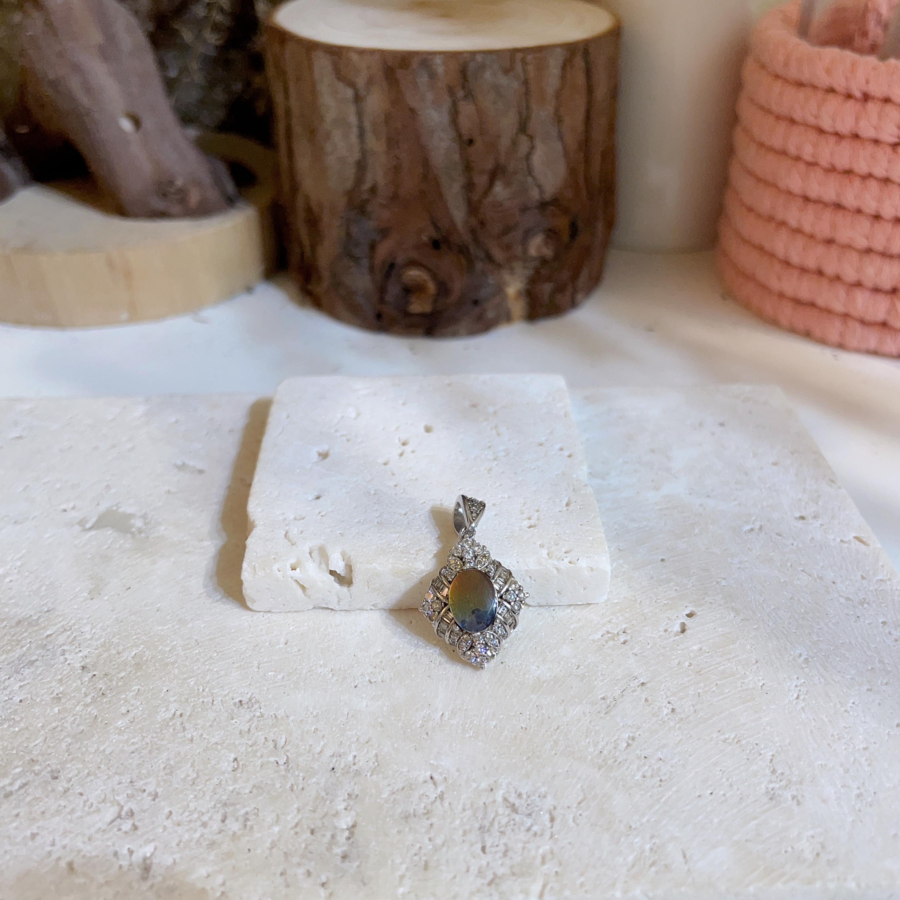 純銀菱形班彩吊墜