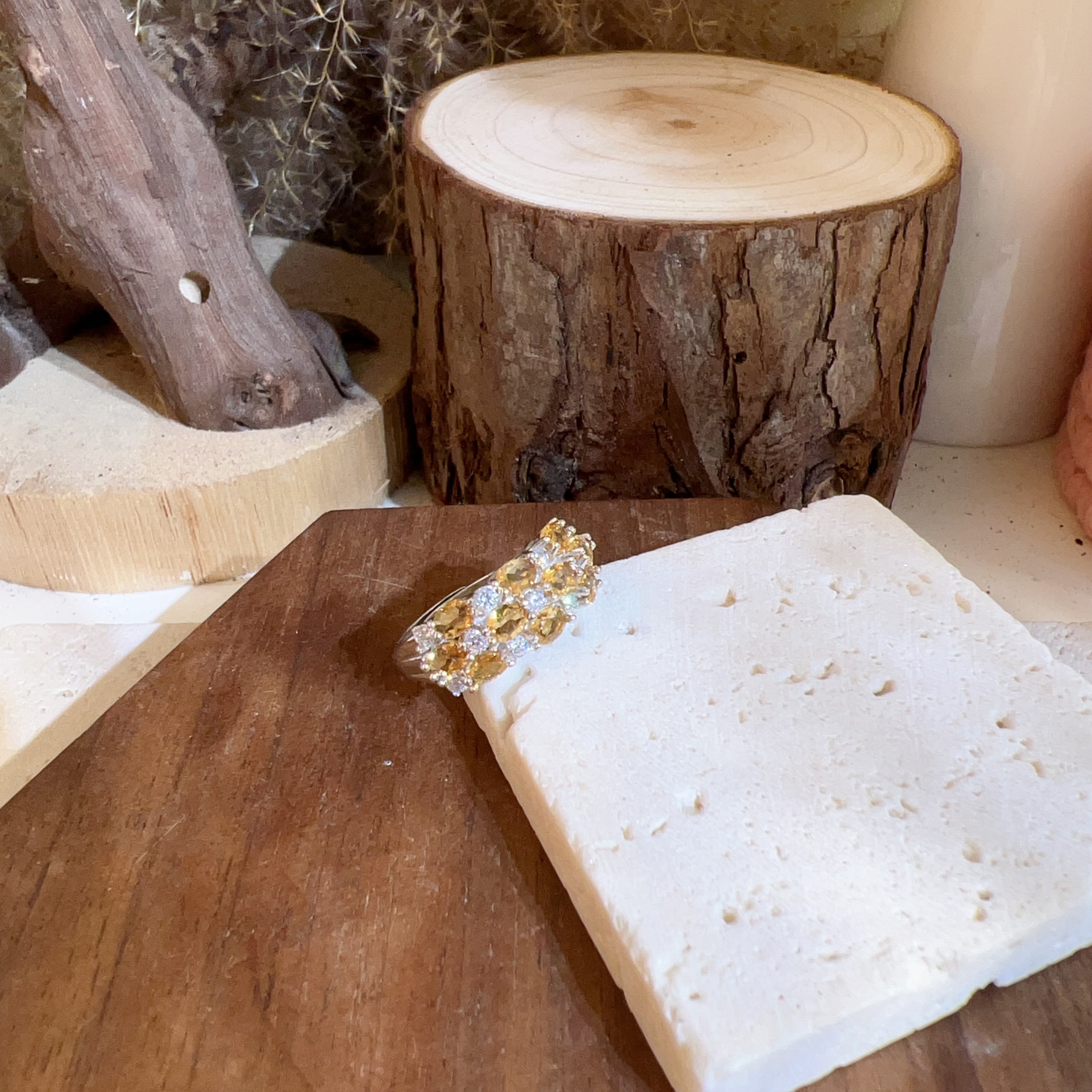 黃水晶三排戒指