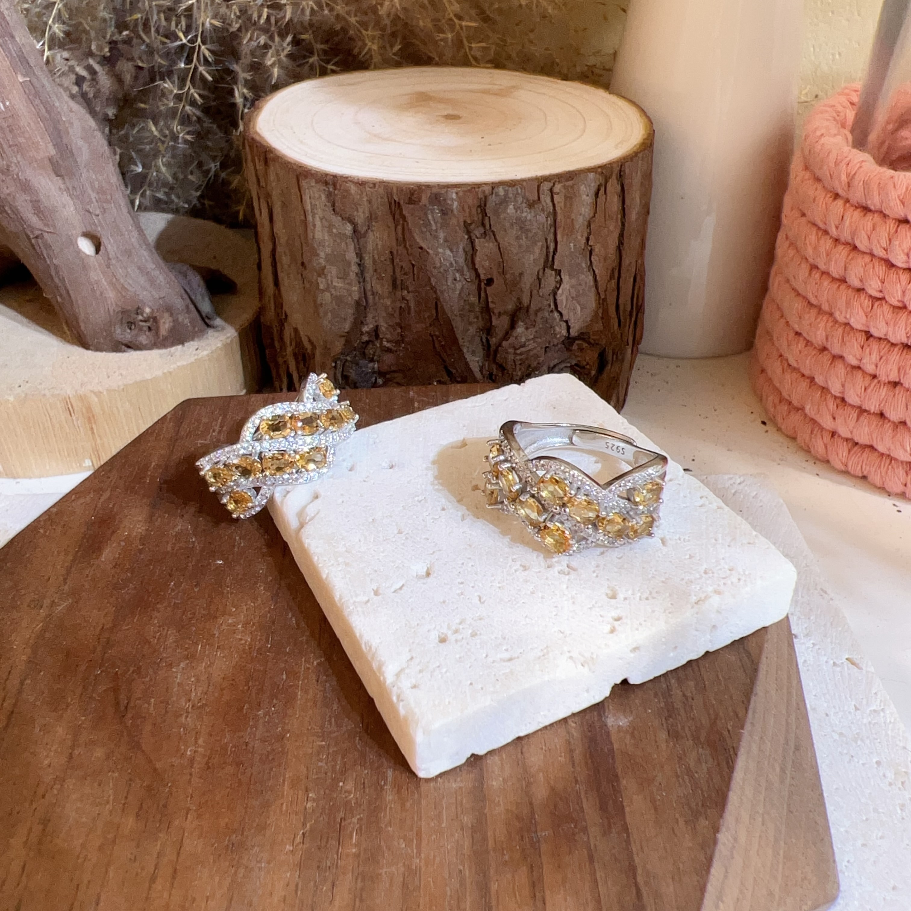 黃水晶排晶扭扭戒指