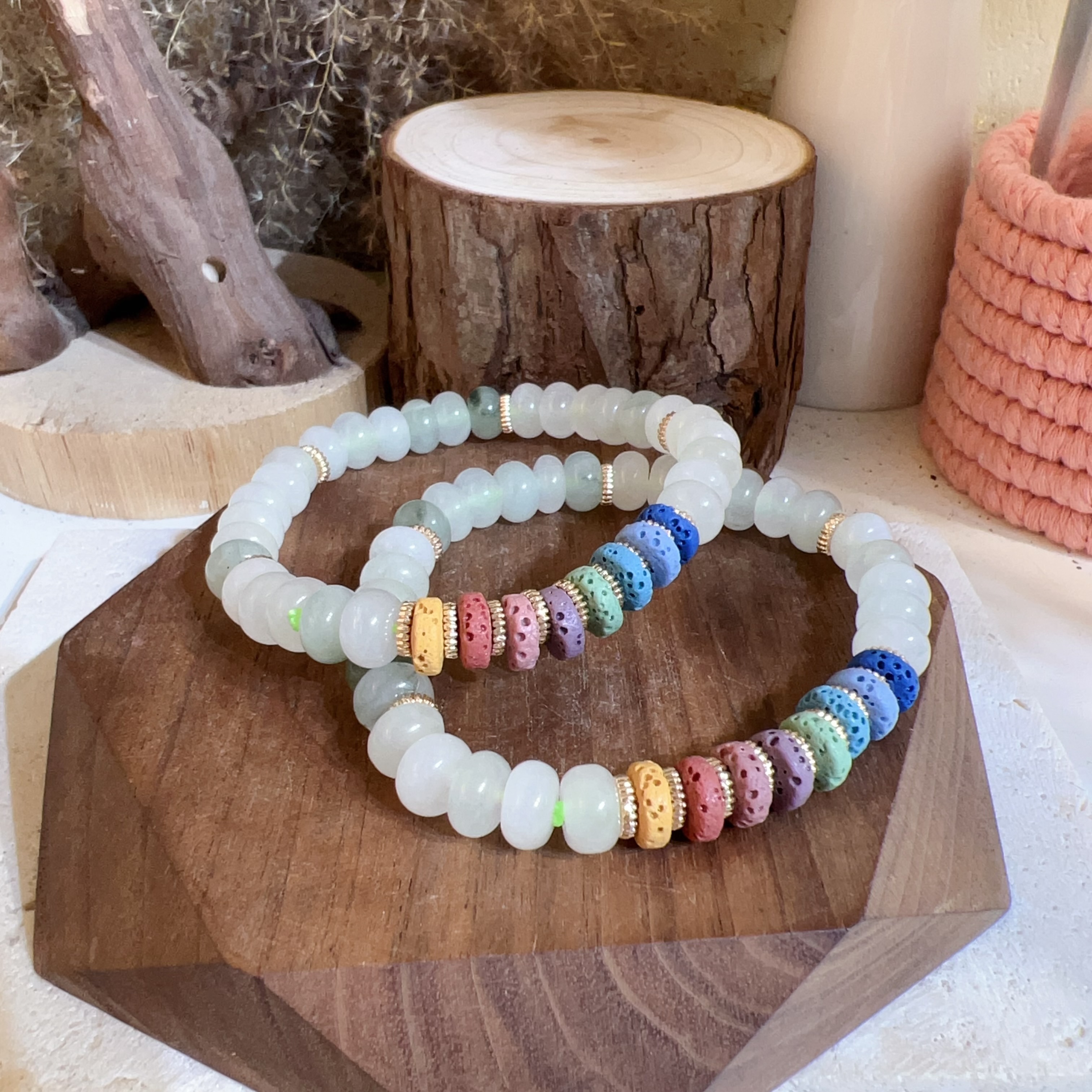 東陵玉算盤珠彩虹設計手串 8mm