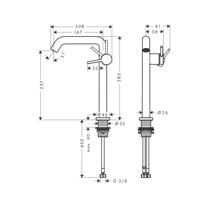hansgrohe Tecturis S 73373, -000 Single lever basin mixer 240 Fine CoolStart with push-open waste set - With GA Approval & Wels