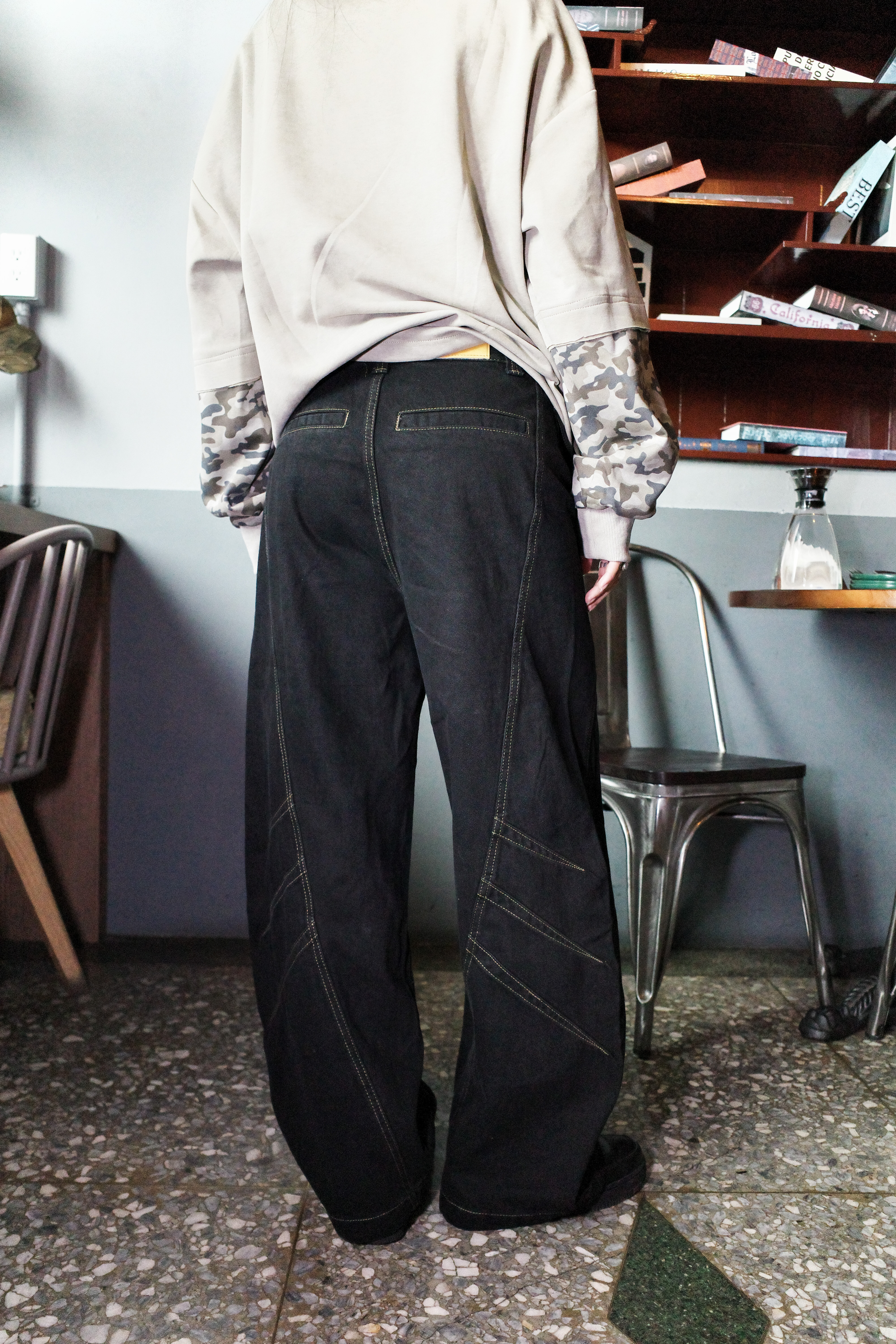 『Always_Good』明線 拼接 分割 彎刀 牛仔 長褲