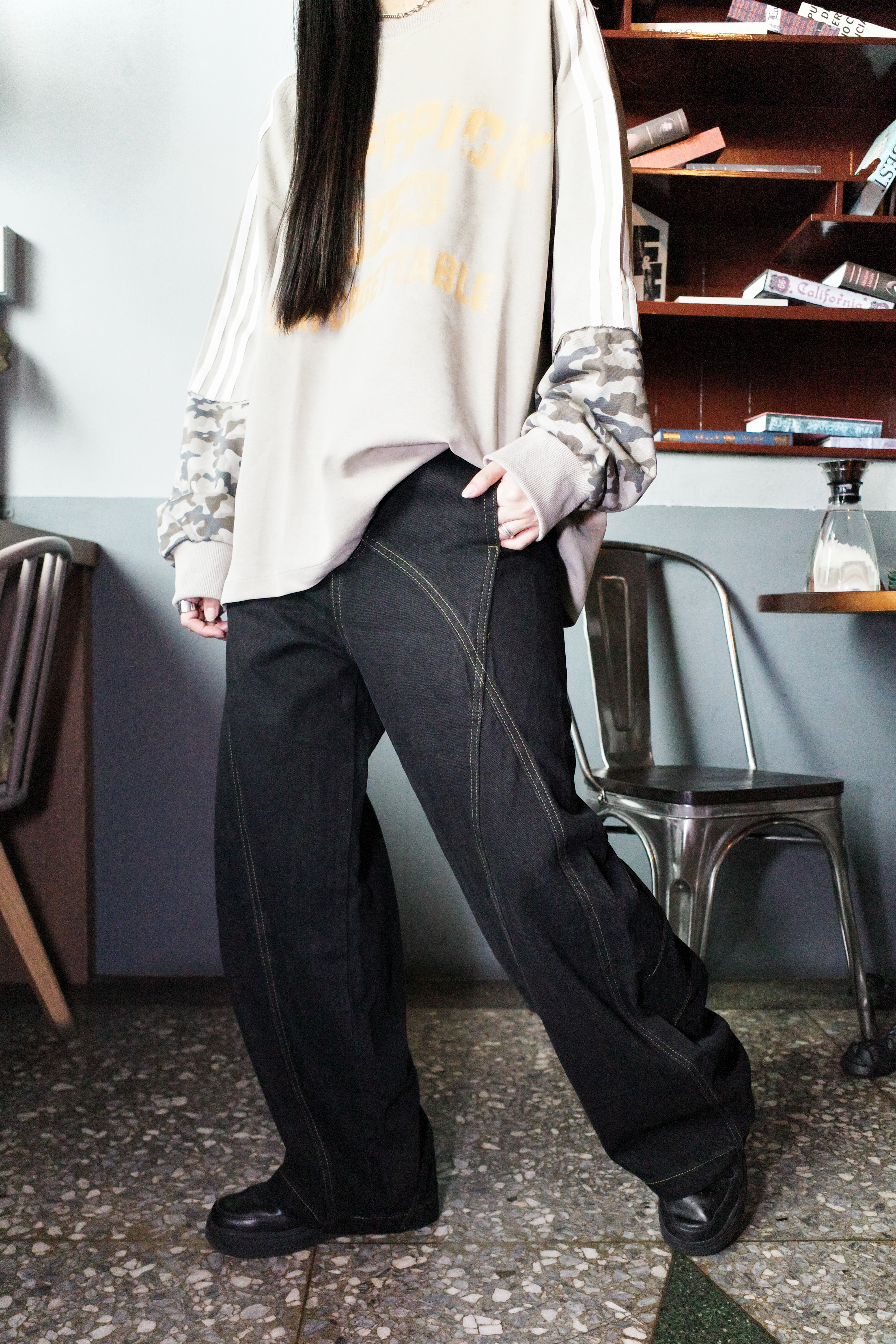 『Always_Good』明線 拼接 分割 彎刀 牛仔 長褲