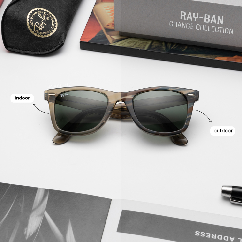 【RayBan】RB2140F 1387/31-52mm 方框太陽眼鏡 CHANGE 幻變系列-灰色條紋 ♥