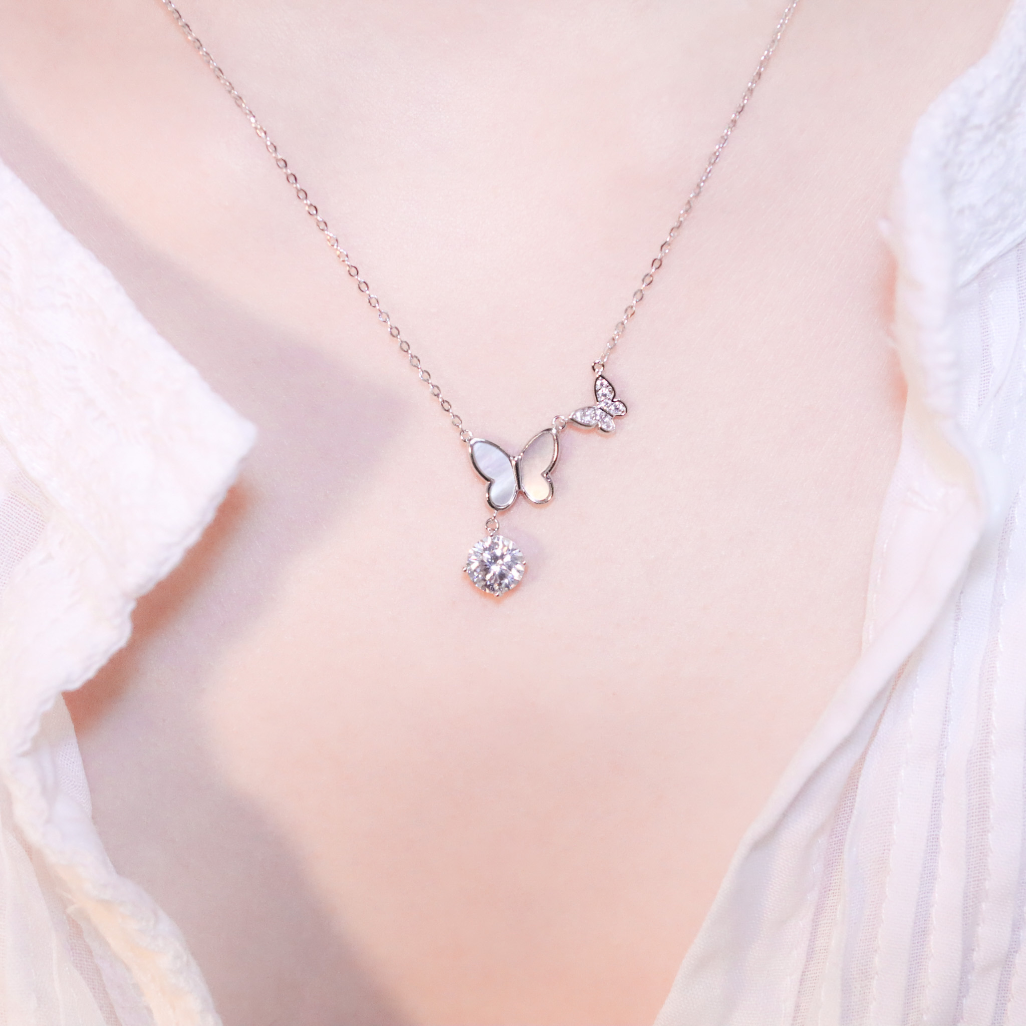 | 925純銀・白金・玫瑰金 | 純潔蝴蝶項鍊  (銀/玫瑰金) | NE1247 |