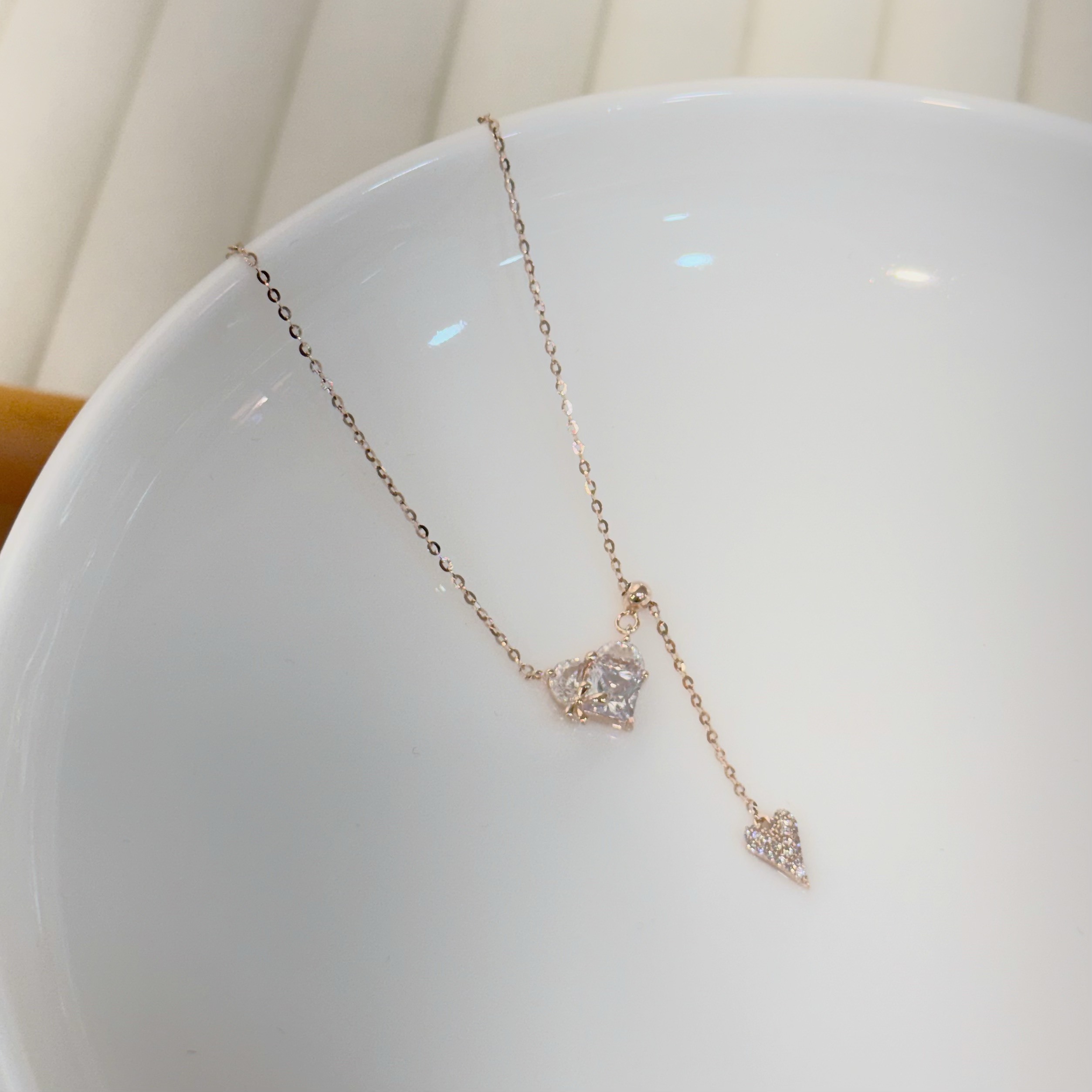 Y09【輕奢】鋯石愛心調節純銀Y字鏈